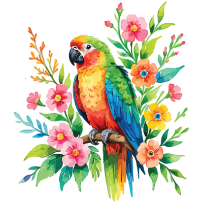 Tropical Parrot with Floral Elegance