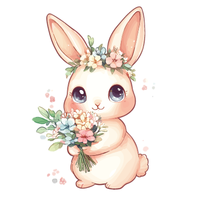 Bunny holding flowers