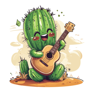 Cactus playing a guitar