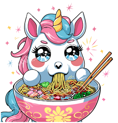 kawaii Unicorn Eating Noodle