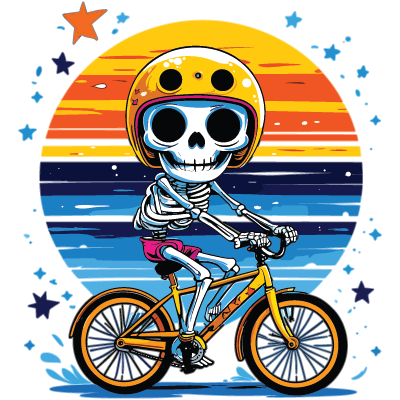 Skeleton Cyclist at Sunset